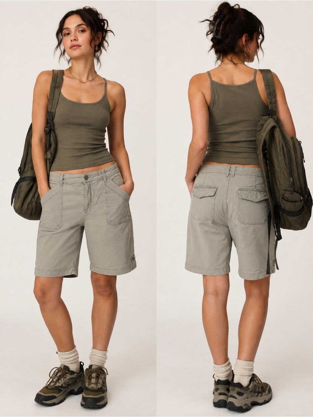 Gloria Vanderbilt Gray Cotton Casual Utility Gorpcore Bermuda Shorts Size 14